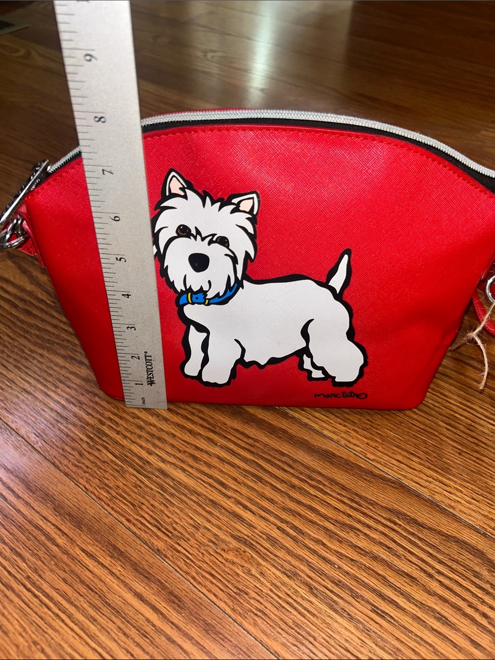 NWOT Marc Tetro Westie Cross Body Bold Red Striped Interior Flawless Adjustable - Picture 8 of 9
